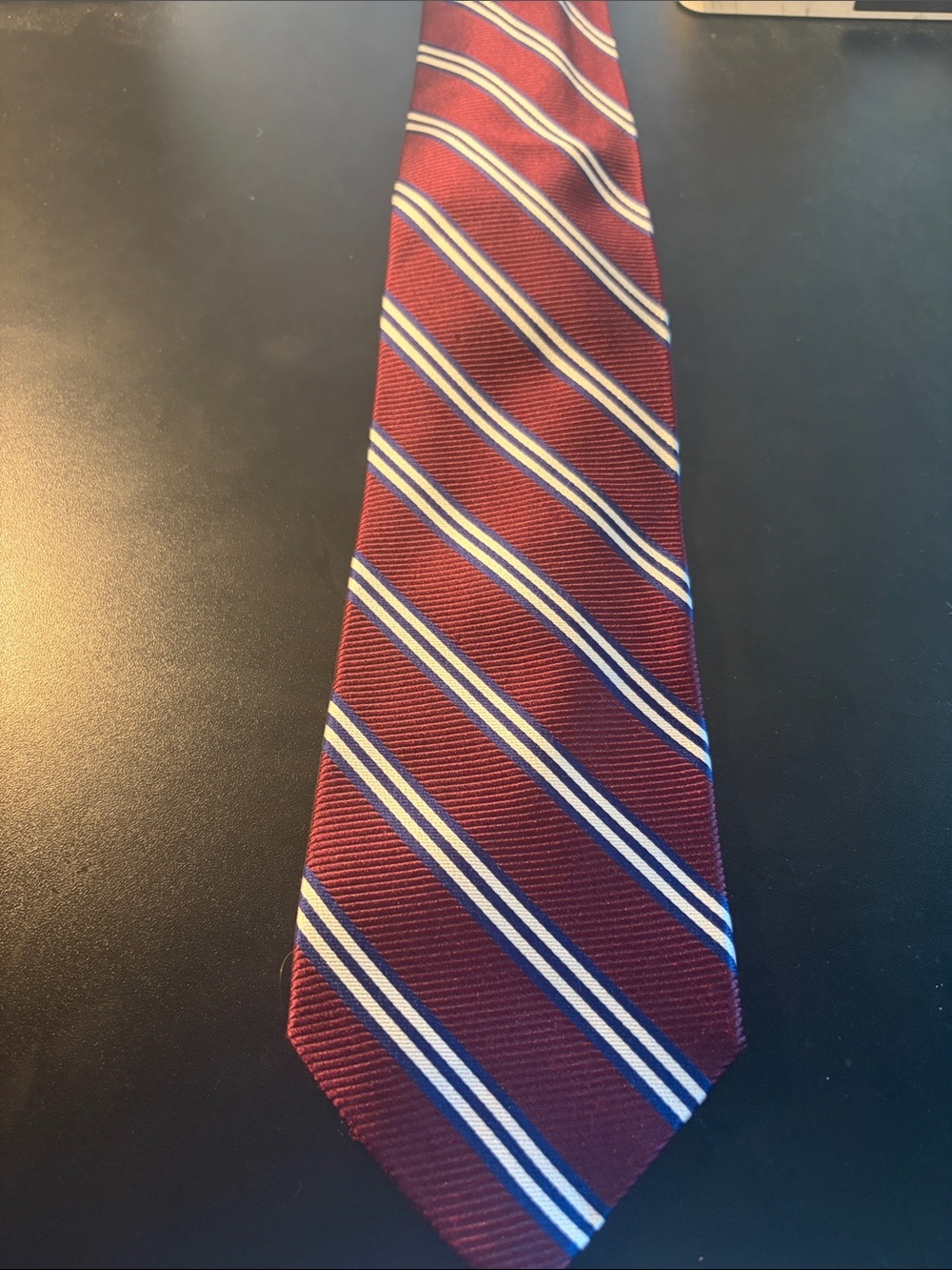 George Burgundy Tie with Navy and White Diagonal Stripes
